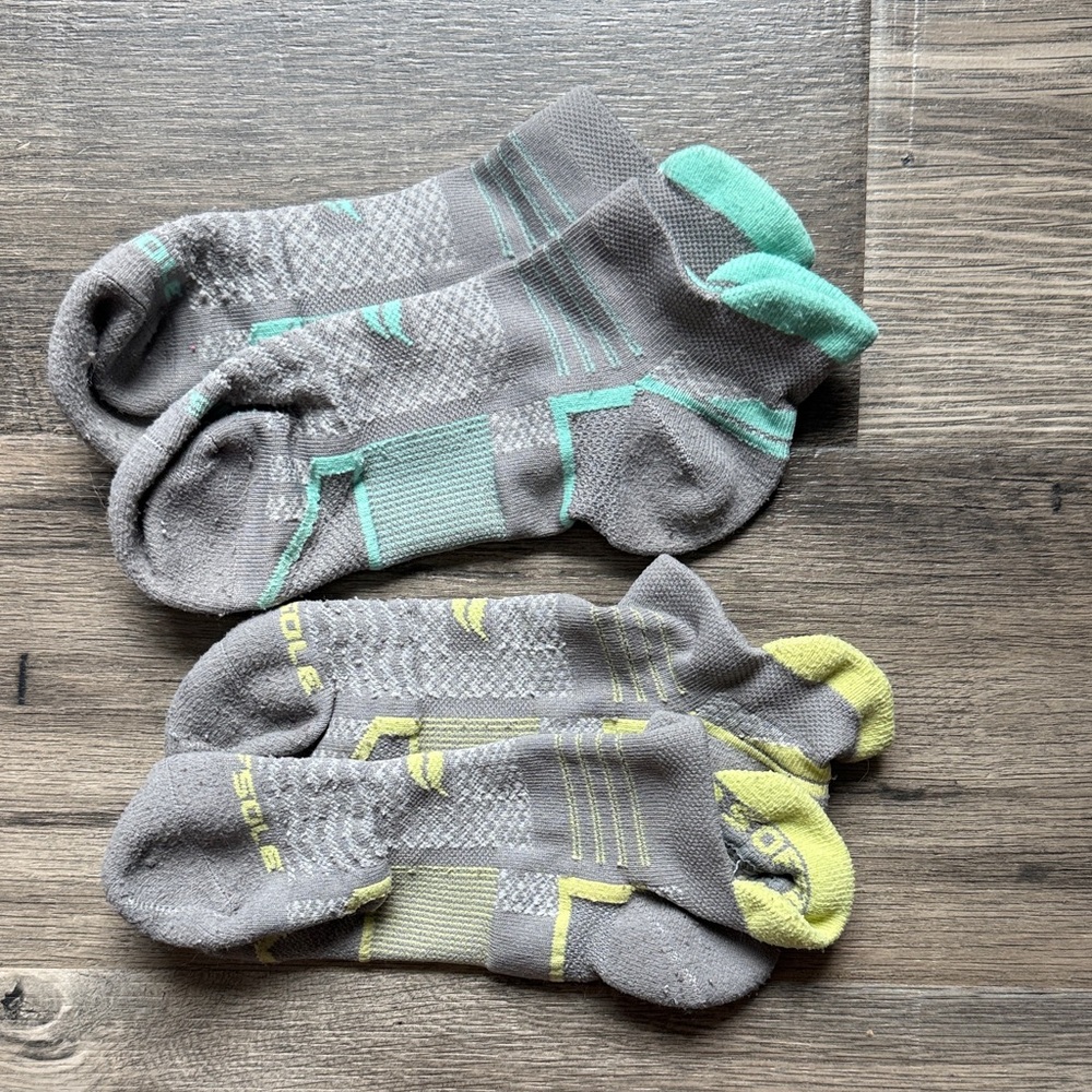 Gray and Green Athletic Socks